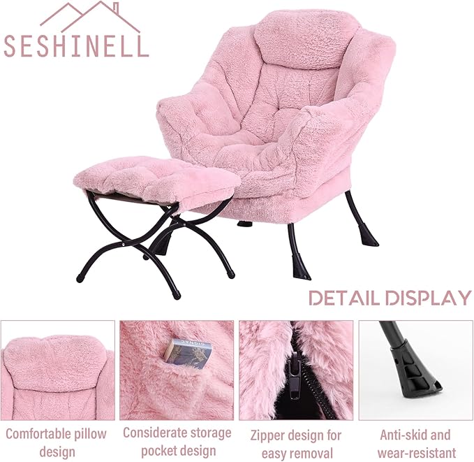 Lazy Chair with Ottoman, Modern Accent Chair Lounge Leisure Sofa Chair with - Image 6