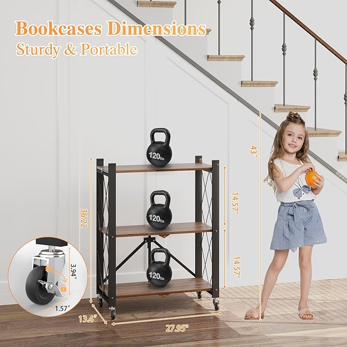 BAOYOUNI 3-Tier Vintage Industrial Bookshelf - Image 3