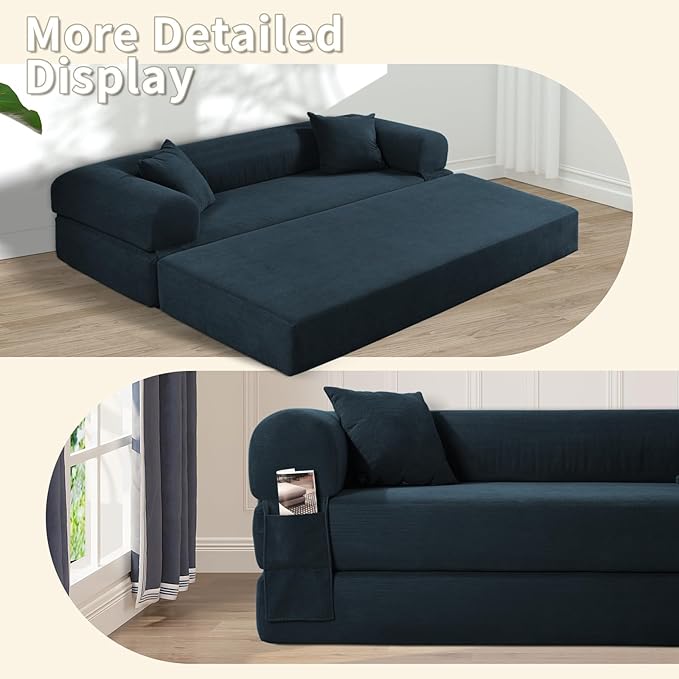 80" Convertible Sofa Bed, Corduroy Deep Seat Folding Pull Out Couch - Image 5