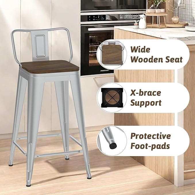 24 Inch Swivel Bar Stools Set of 4, Counter Height Bar Stools - Image 5