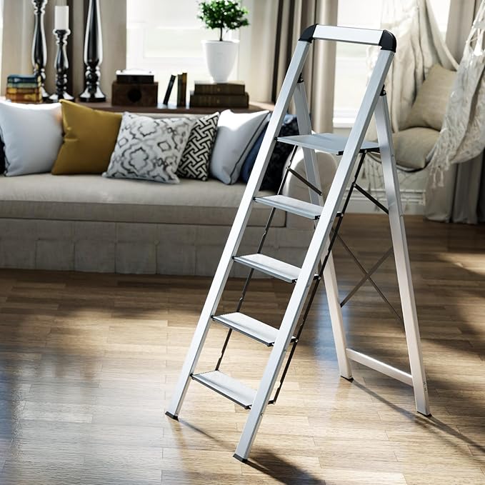 KINGRACK Aluminium 5 Step Ladder, Lightweight Step Stool - Image 8