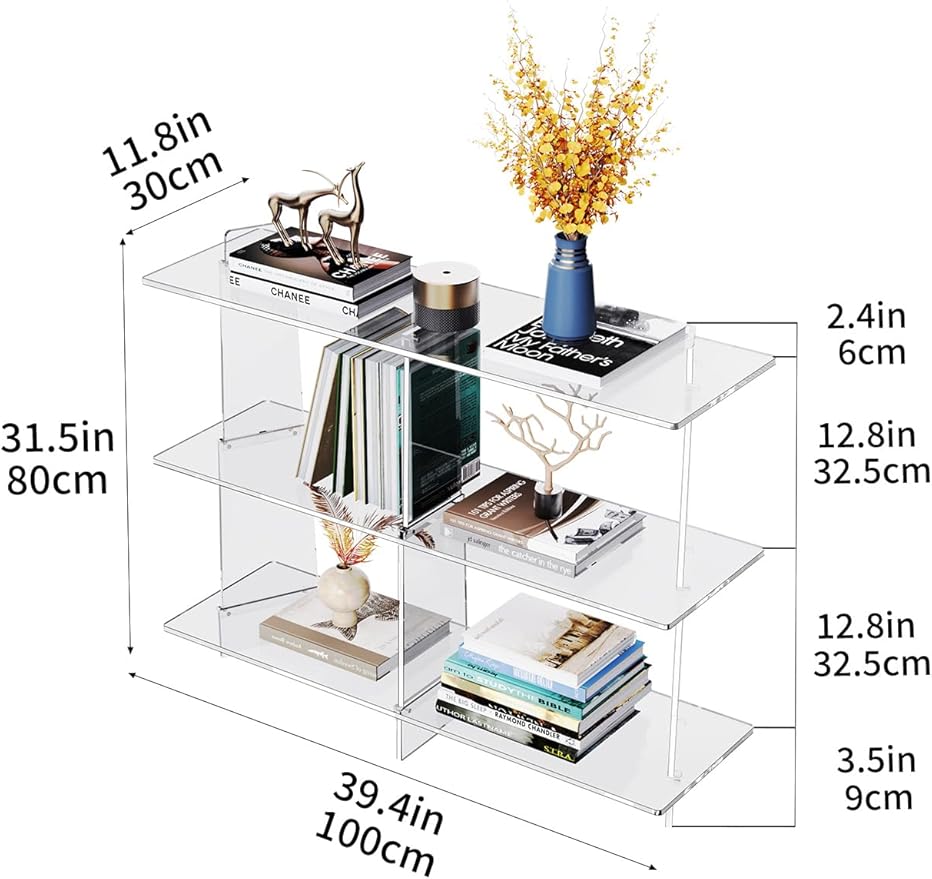 Acrylic Bookshelf, Small 3 Tier Open Bookcase - Image 3