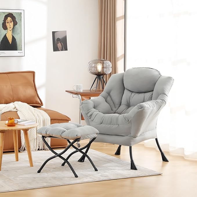 Cozy Lazy Chair and Ottoman, Large Contemporary Accent Lounge Chair Set - Image 7