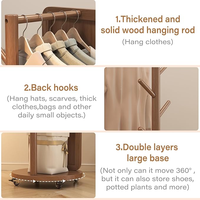 70"x16"Full Length Mirror with Stand, Coat Rack with Mirror, Solid Wood Floor - Image 4