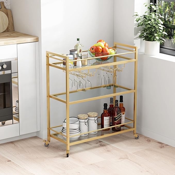 Glass Gold Bar Carts for Home by LORMITER