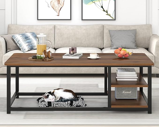 EXCEFUR Modern Coffee Table, Rustic Wood and Metal Center Table - Image 7