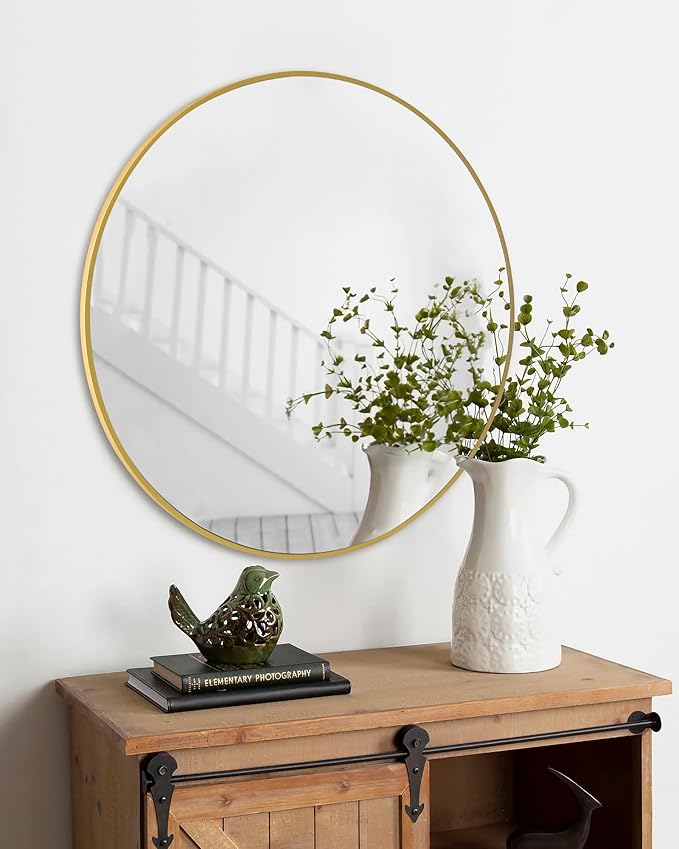 Gold Round Mirror, Bathroom 30 Inch Vanity Wall Mirror, Modern Circle Mirror - Image 4