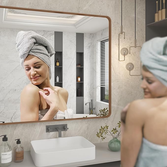 55x30 Gold Bathroom Mirror, Brushed Metal Frame Gold Vanity Mirror, Large - Image 4