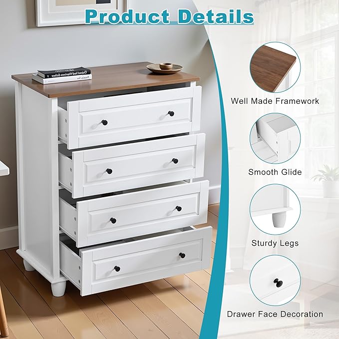 Farmhouse 4 Drawers Dresser for Bedroom, 29.1" Wide Wood Chest of Drawers - Image 4