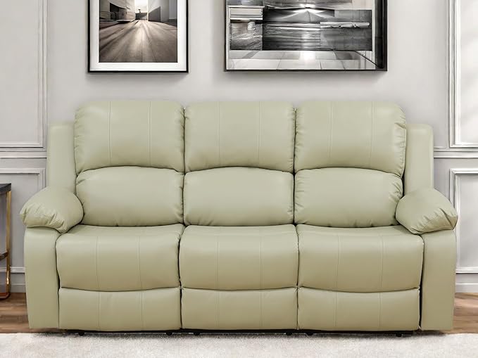 Leather Recliner Sofa Couch, 3-Seater Home Theater Seating Reclining Sofa by FONTOI