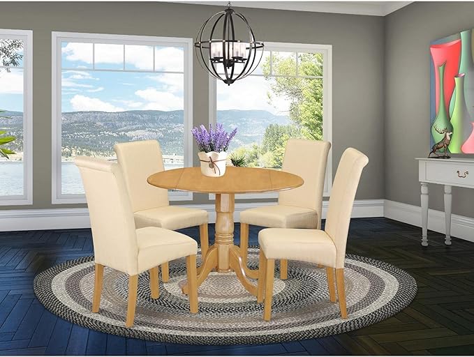 East West Furniture DLBA5-OAK-02 5 Piece Dining Set Includes a Round Dining - Image 7