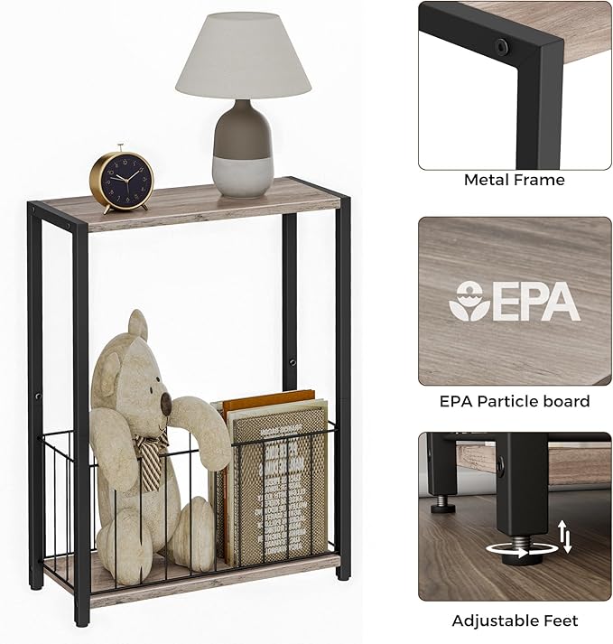 Narrow Side Table with Magazine Holder, Skinny End Table Perfect - Image 6