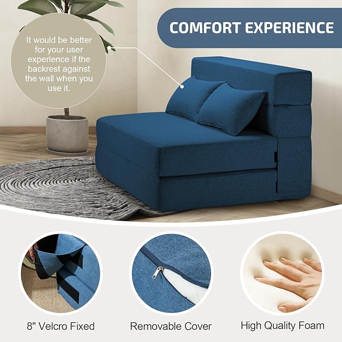 Folding Sofa Bed with Pillows- Convertible Chair Floor Couch & Sleeping Mattress - Image 4