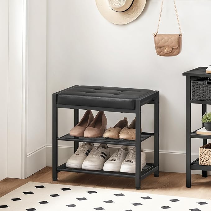 HOOBRO Small Shoe Bench, 3-Tier Shoe Rack, Shoe Storage Bench - Image 2