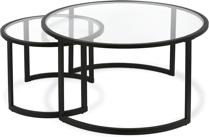 Mitera Round Nested Coffee Table in Blackened Bronze by HennHart