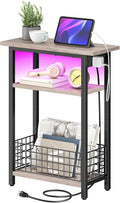 HOOBRO Narrow Side Table with Charging Station and LED Light, Small End Table by HOOBRO
