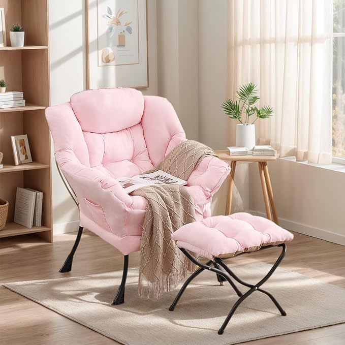 Lazy Chair with Ottoman, Large Modern Lounge Accent Chair with Armrests and - Image 4