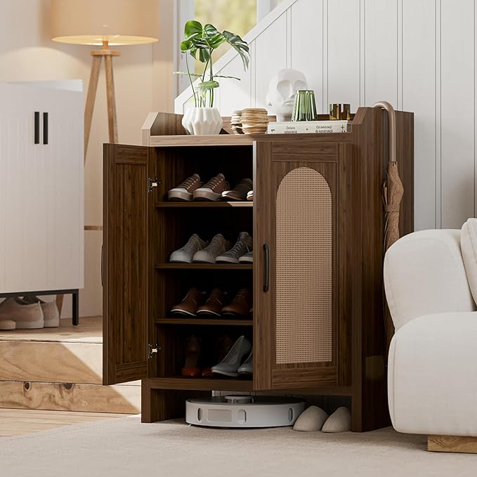 Shoe Cabinet Storage for Entryway, Natural Rattan Storage Cabinet, Wooden Shoe - Image 5