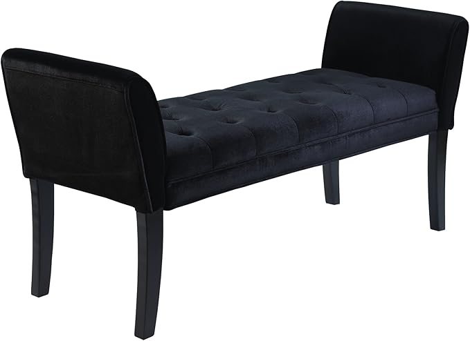 Armen Living Chatham Bench in Black Velvet and Black Wood Finish by ArmenLiving