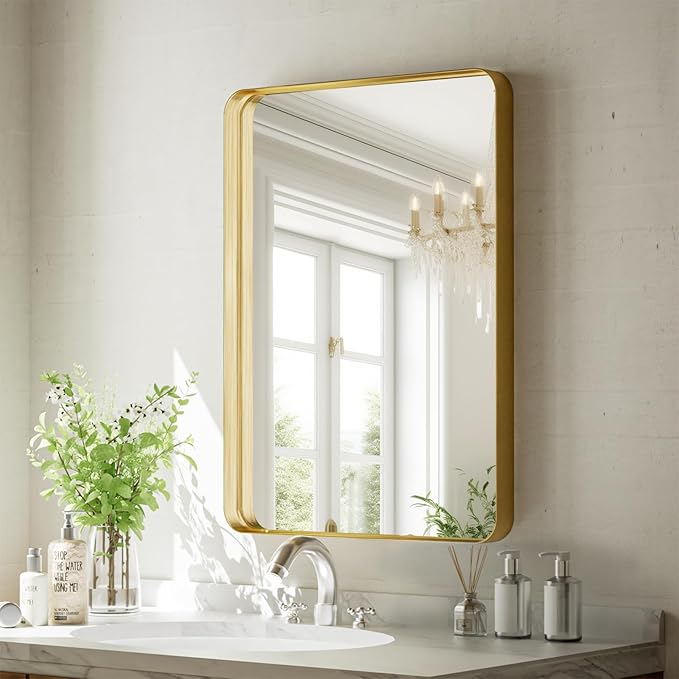 Bathroom Mirror 20x30 inch, Modern Round Corner Bathroom Vanity Mirror by VooBang