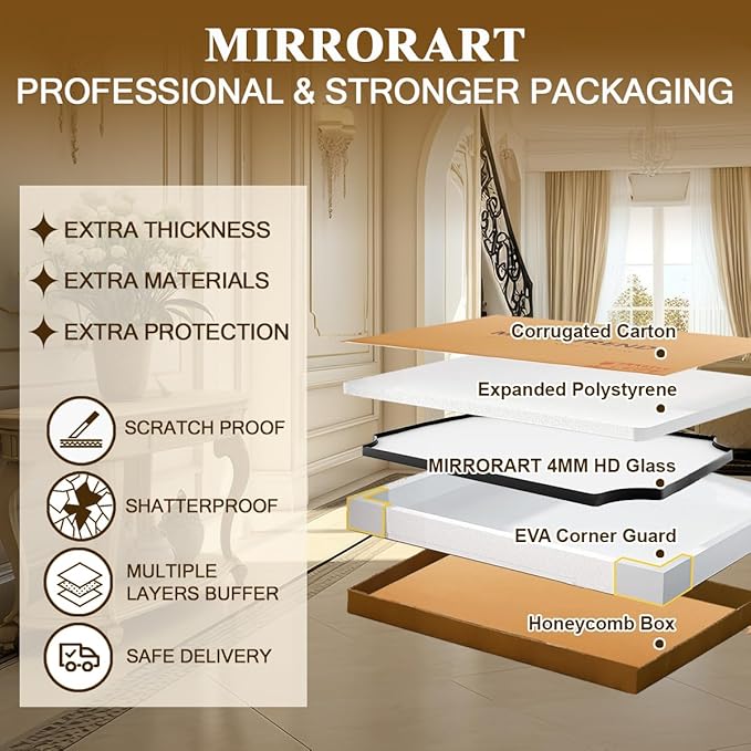 Black Wall Mirror, Unique Curved Edge Design, Anti-Rust SUS304 Frame, Hangs - Image 9