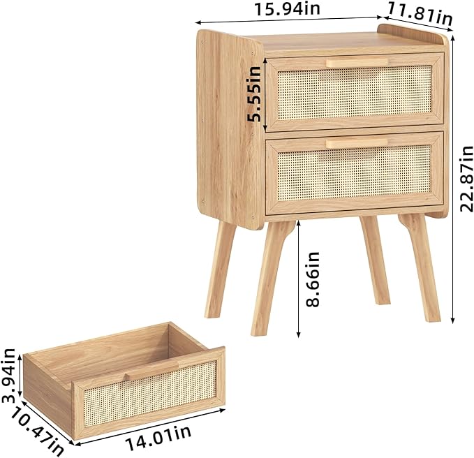 Lerliuo Rattan Nightstand, Boho Night Stand - Image 3