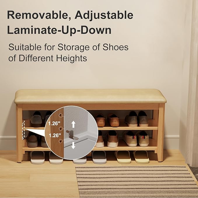 Wood Shoe Rack Bench for Entryway, Shoe Rack for Front Door Entrance - Image 6
