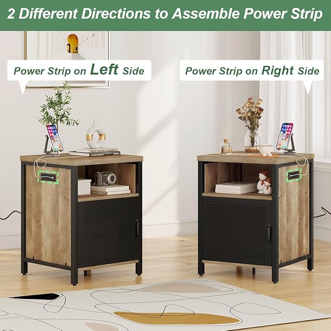 FATORRI End Table with Storage, Rustic Side Table - Image 3