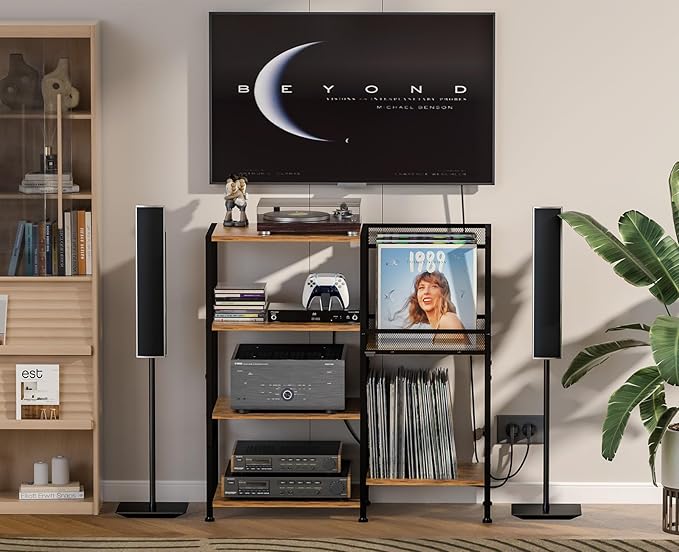 Record Player Stand Table with Vinyl Record Storage Holder-Up to 200+ Albums - Image 6
