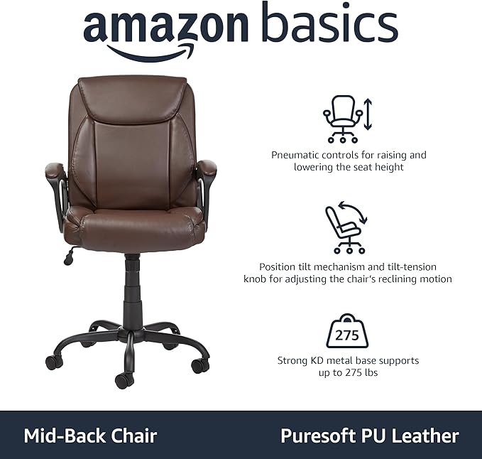 Amazon Basics Classic Puresoft PU Padded Mid-Back Height Adjustable Office - Image 4