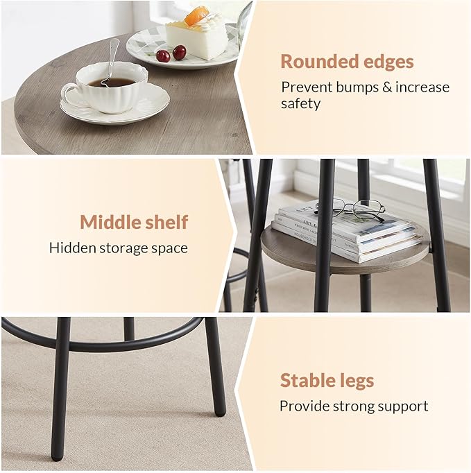3 Pieces Round Bar Table Set, Small Dining Table - Image 3