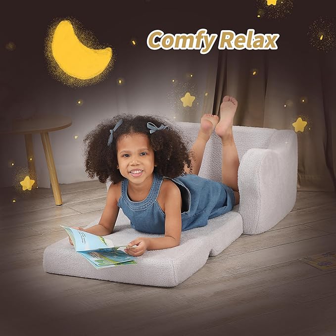 Comfy Toddler Chair, 2-in-1 Toddler Couch Fold Out, Convertible Sherpa Sofa to - Image 6