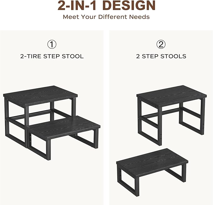 Homeiju 3 in 1 Step Stools for Adults Kids Toddler, Heavy Duty Wooden Step Stool - Image 8