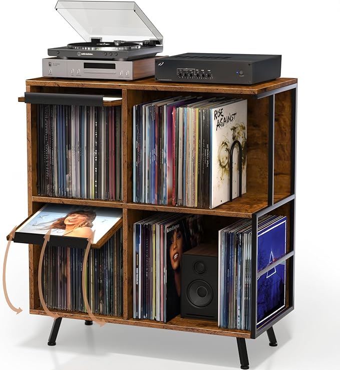3 Tier Record Player Stand, Flip Top Record Player Cabinet, Mid Century Record by Faesun