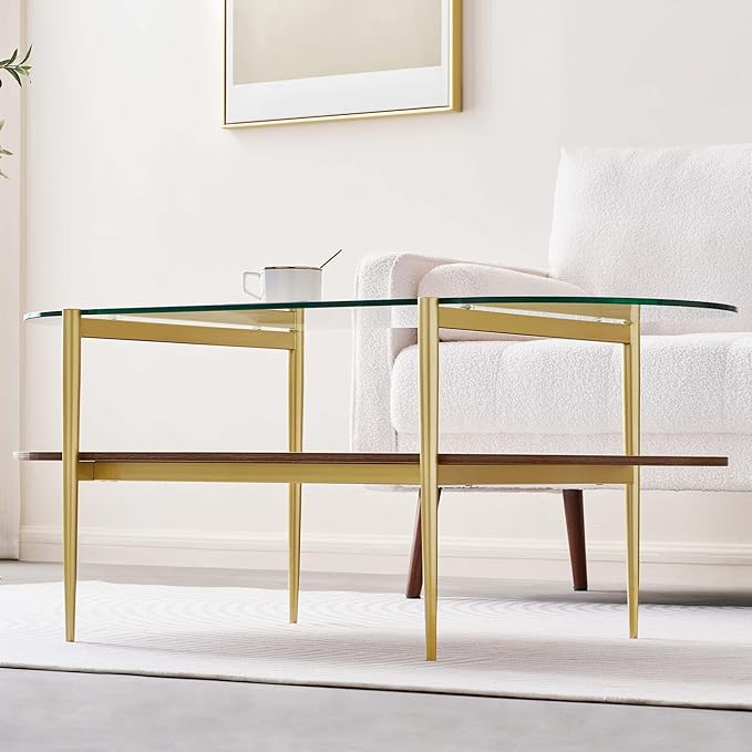 Oval Glass Coffee Table, Mid-Century Modern Design, L41 x W21 x H17 inch - Image 5