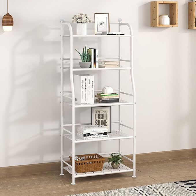 5 Tier Metal Shelf Storage Shelves Living Room Bookshelf Bathroom Corner - Image 2