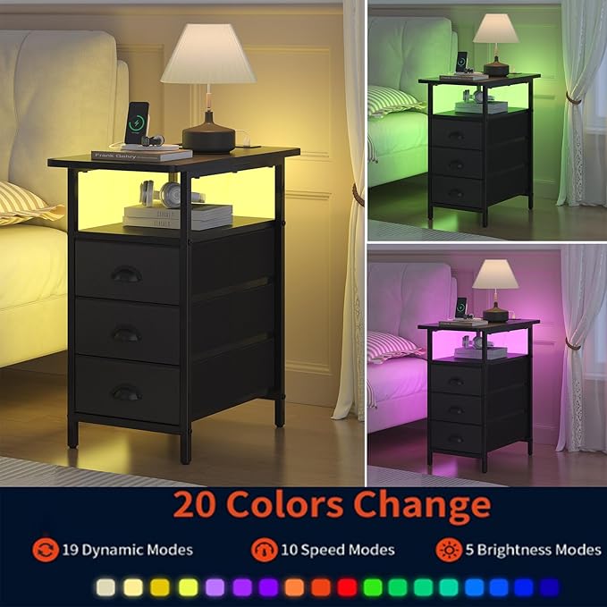 End Table with Charging Station, LED Side Tables with USB Ports and Outlets - Image 6