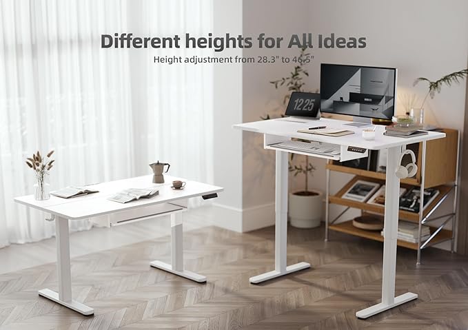 YDN Standing Desk with Keyboard Tray, 48 Inch Height Adjustable Desk with Cable - Image 6