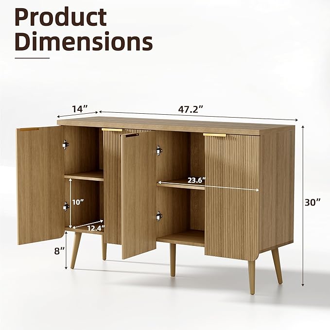 Sideboard Buffet Cabinet with Storage, 4 Doors Wood Entryway Cabinet, Modern - Image 2