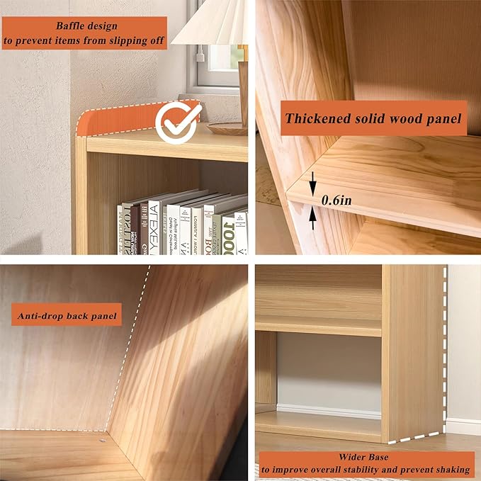 Wooden Extendable Bookcase, Open Low Bookshelf, 4-Shelf Storage Unit, - Image 5
