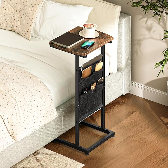 HOOBRO C Shaped End Table with Storage Bag, 28.3" Tall Small Side Table - Image 2