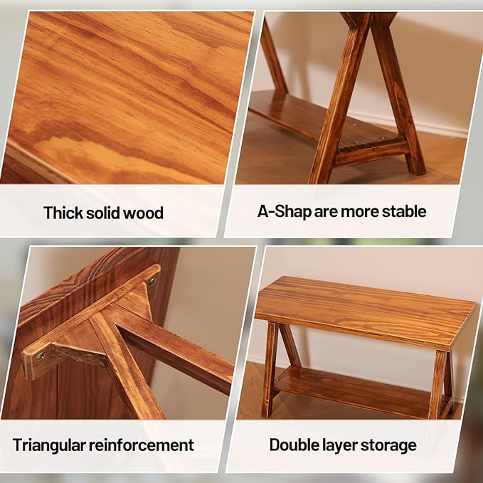 Solid Wood Entryway Bench，Farmhouse Bench - Image 3