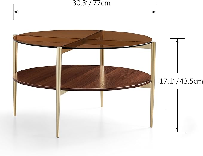 AGV LIGHTING Round Glass Coffee Table, Mid-Century Modern Coffee Table - Image 2