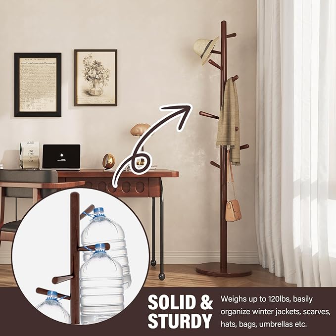 CozyDH Coat Rack Freestanding Solid Wood Coat Rack Stand, Coat Tree Freestanding - Image 4