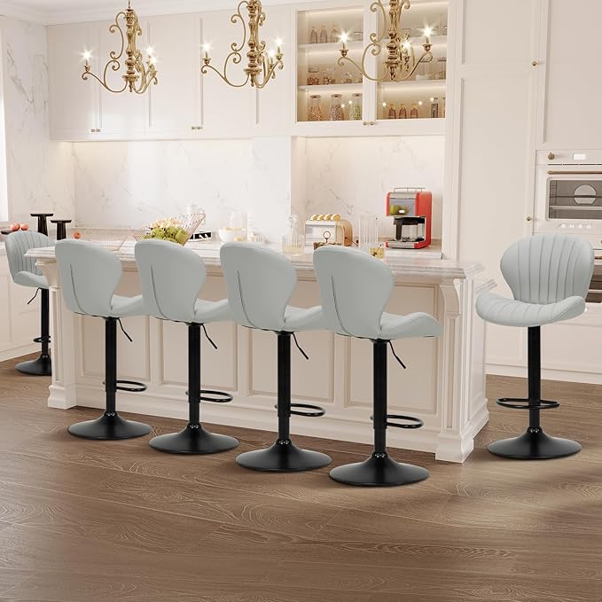 COLAMY Bar Stools Set of 6, Modern Swivel Bar Chairs, Adjustable Faux Leather by COLAMYINC