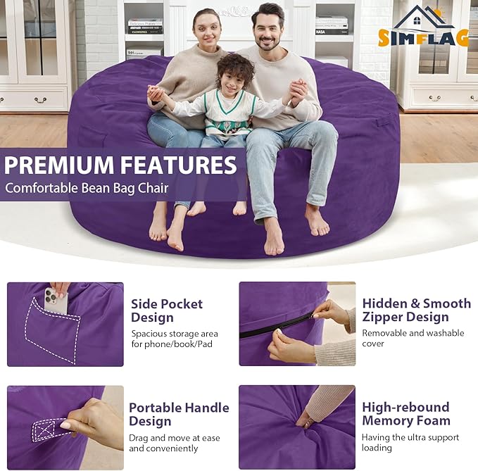 6FT Bean Bag Chair, Large Bean Bag Chairs - Image 4