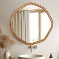 ULIKE Round Wood Mirror, 30 Inch Asymmetrical Circle Vanity Mirror by ULIKE