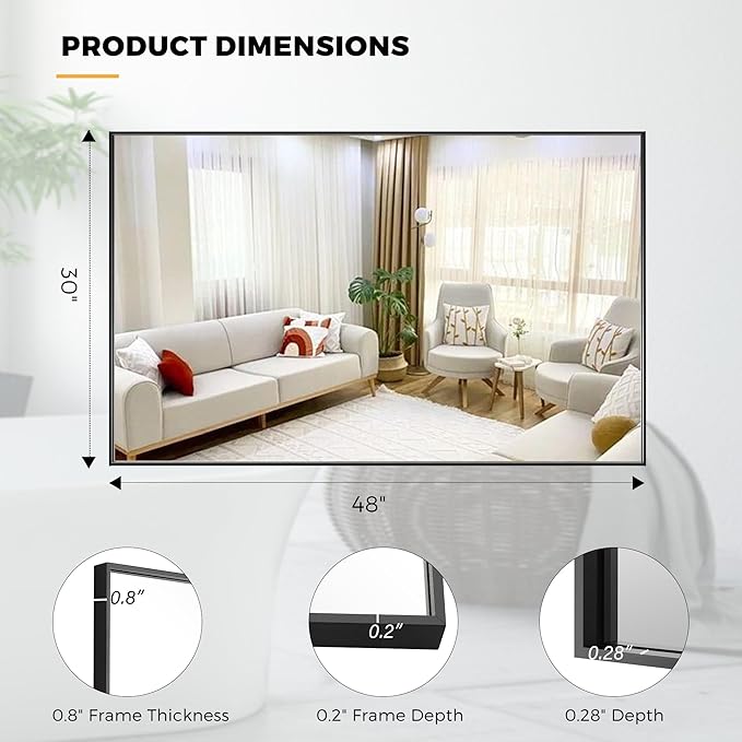30x48 Inch Black Bathroom Mirror - Image 9