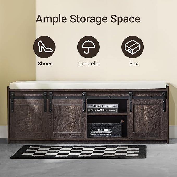 Haotian Industrial Style Shoe Storage Bench, Entryway Hallway Shoe Cabinet - Image 5
