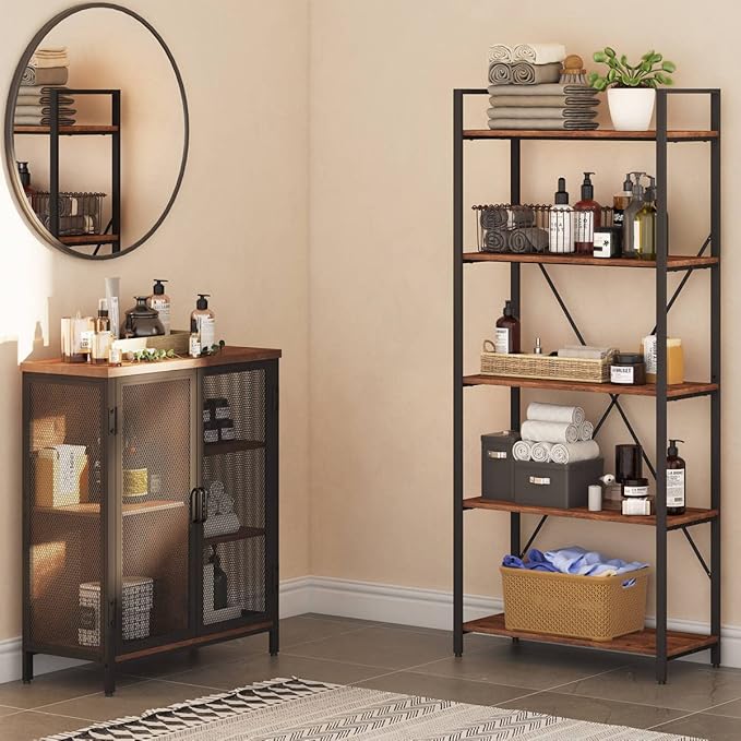 BON AUGURE Industrial Bookshelf, Etagere Bookcases and Book Shelves 5 Tier - Image 7
